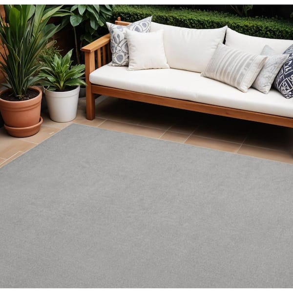 Gray 12 ft. x  15 ft. Woven Abstract Polyester Rectangle Indoor/Outdoor Area Rug