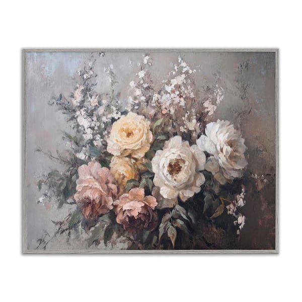Stupell Industries Roses & Peonies on Gray by Petal Prints Design Gray Framed Nature Giclee Art Print 11 in. x 14 in.