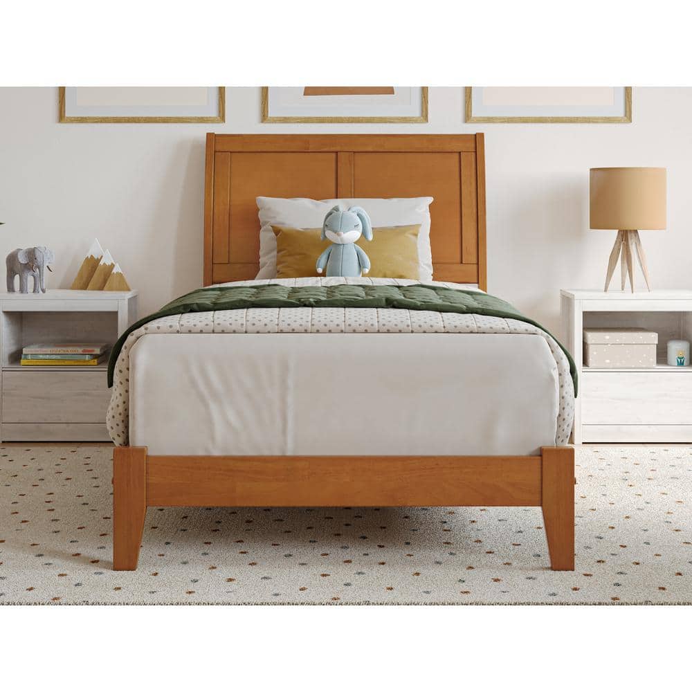 Portland Light Toffee Twin Wood Platform Bed with Upholstered Headboard