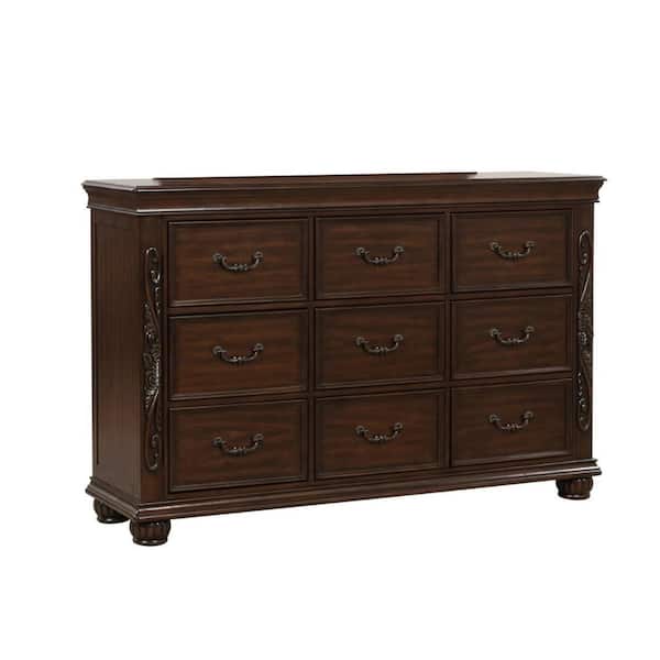 Benjara Brown 9-Drawer 64 in. Wide Dresser Without Mirror
