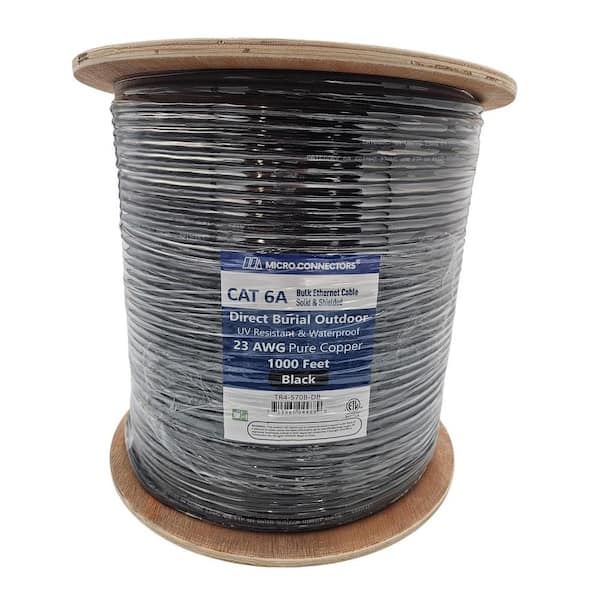 1000 ft. Cat 6A Direct Burial Solid & Shielded Ethernet Bulk (23AWG) Cable in Black