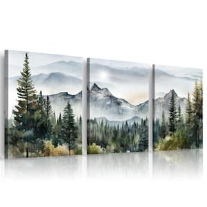 3-Piece Abstract Mountain Forest Landscapes Ink Painting Framed Canvas Art Print 16 in. x 12 in.