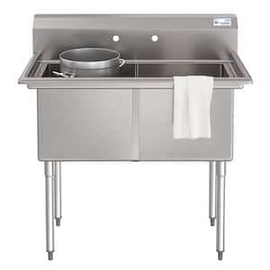 42 in. 16-Gauge 2-Compartment Commercial Sink with Backsplash in Stainless-Steel