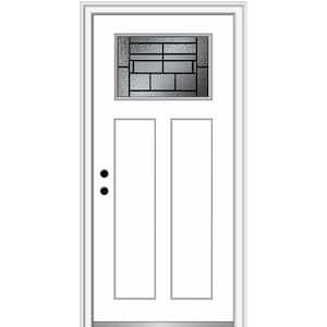Pembrook 32 in. x 80 in. 2-Panel Right-Hand Inswing 1/4 Lite Decorative Glass Primed Fiberglass Prehung Front Door