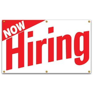 5 ft. x 3 ft. Red on White Vinyl Now Hiring Banner