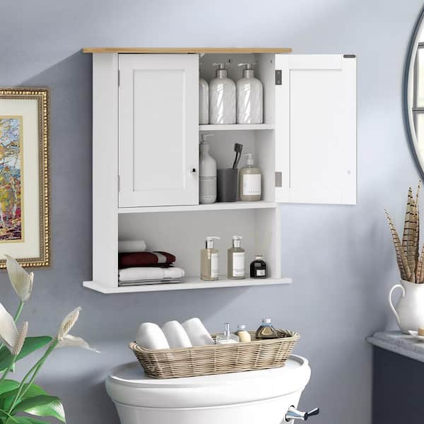 23.6 in. W x 28 in. H Rectangular White Wood Surface Mount Medicine Cabinet without Mirror, Wall Cabinet with Shelf