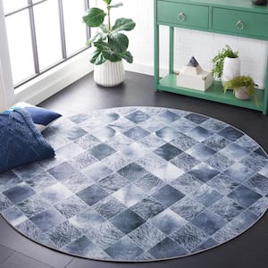 Faux Hide Gray/Dark Gray 6 ft. x 6 ft. Machine Washable Plaid Solid Color Round Area Rug