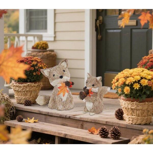 2-Pack Fall Sisal Fox Decor: Handmade Thanksgiving Figurines for