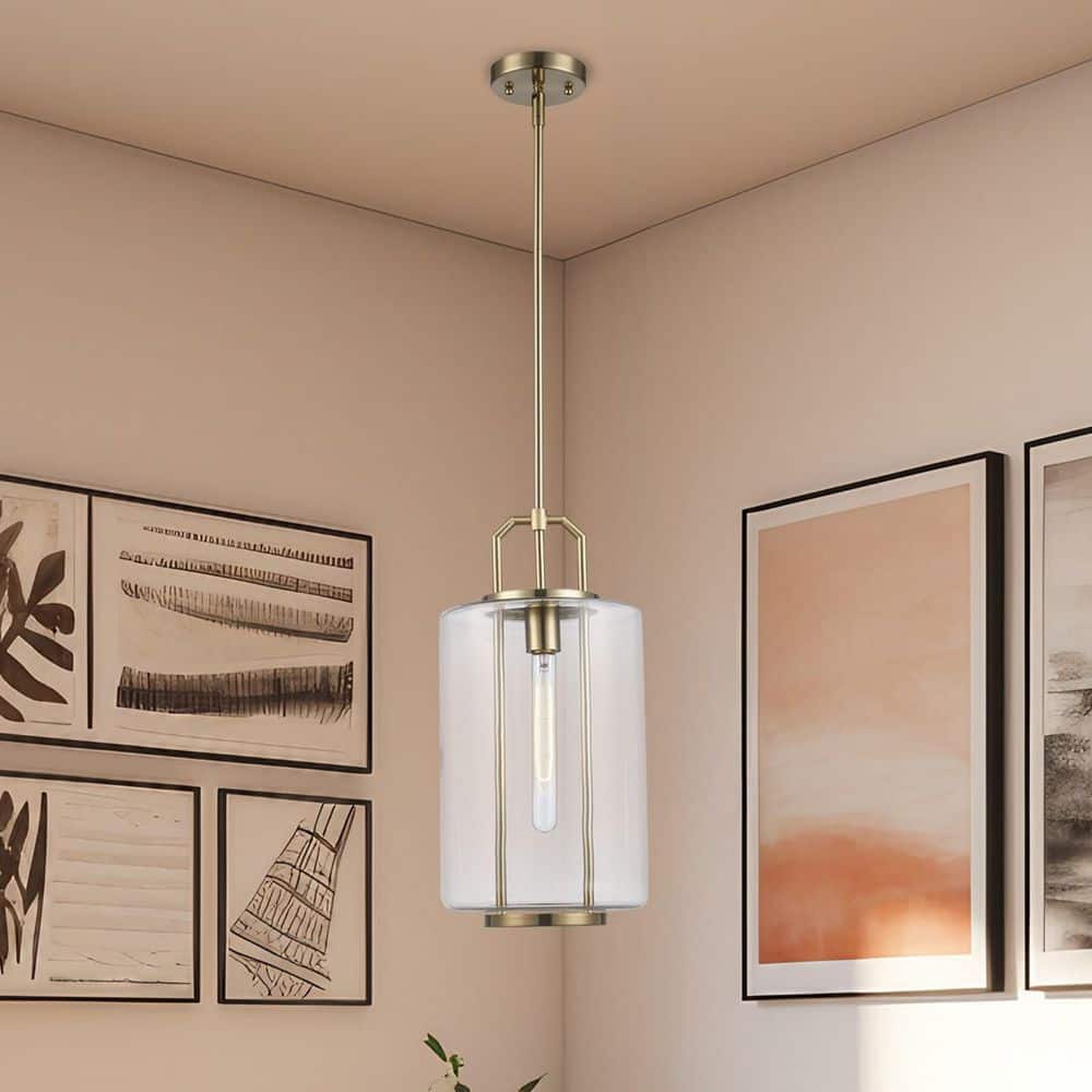 Rogue 9 in. 1-Light Gold Mini Pendant Light Fixture with Clear Glass Shade price history on PriceWatchPro