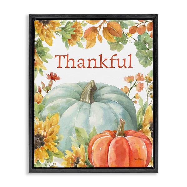Stupell Industries Thankful with Fall Harvest by Leslie Trimbach 1 Piece Floater Frame Graphic Print Typography Art Print 31 in. x 25 in.