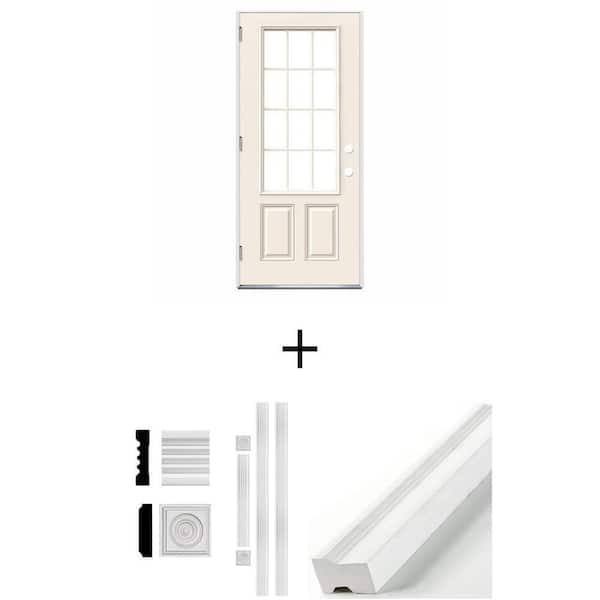 "36 in. x 80 in. Steel Outswing Door, 3/4 in. Casing Set and 1-1/4 in. PVC Brick Mould Kit"
