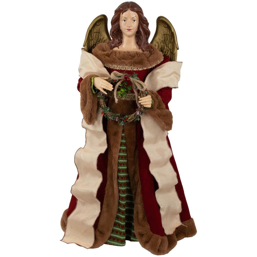 Angel with Wings Commercial Size Christmas Tree Topper-3'-Brown and Red-Unlit