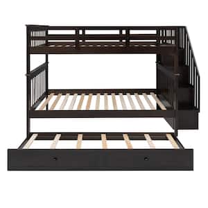 79 in. L Stairway Full-Over-Full Bunk Bed with Twin Size Trundle, Storage Shelves and Guard Rail for Bedroom, Espresso