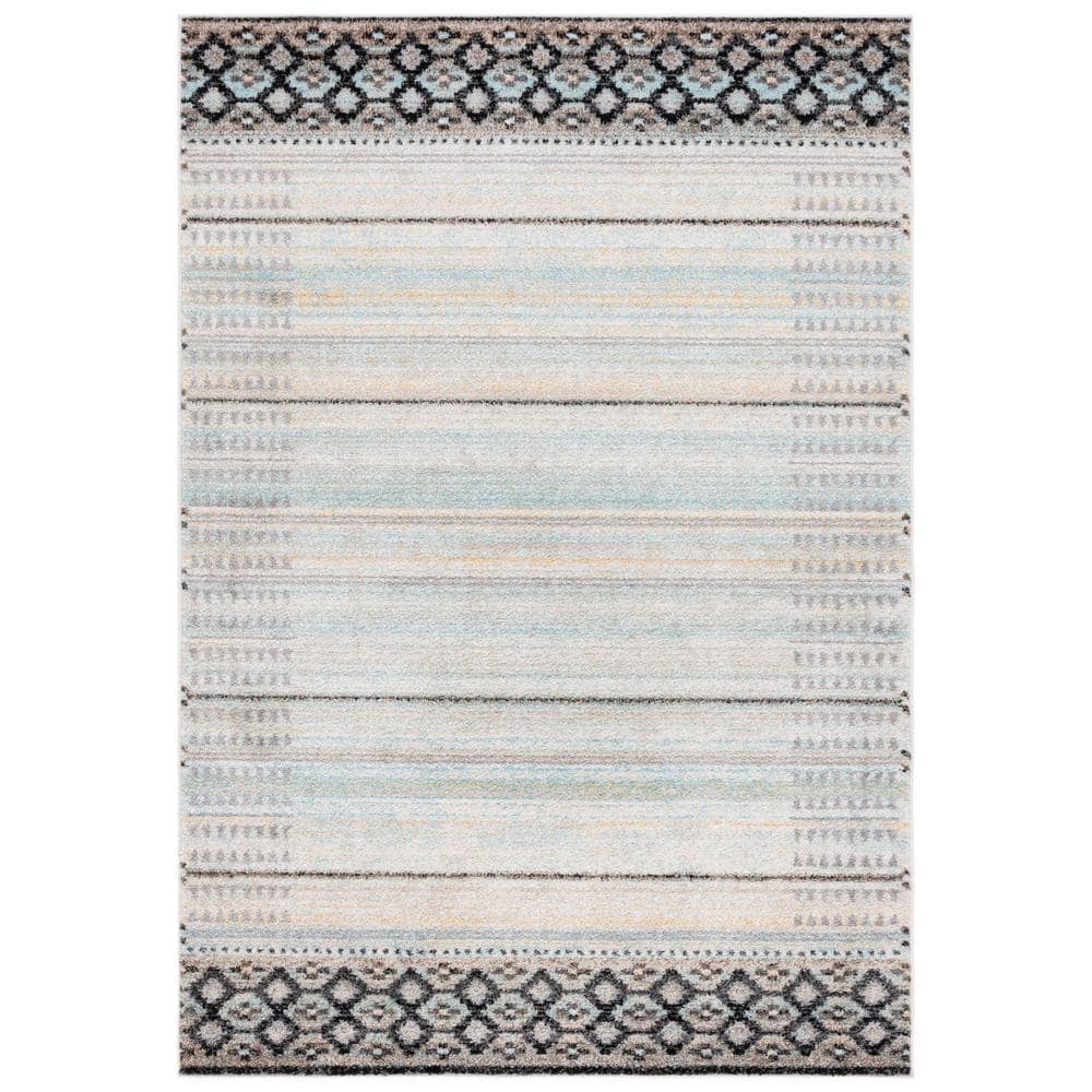 Ivory and Blue Grey Hand-Knotted Synthetic Round Area Rug