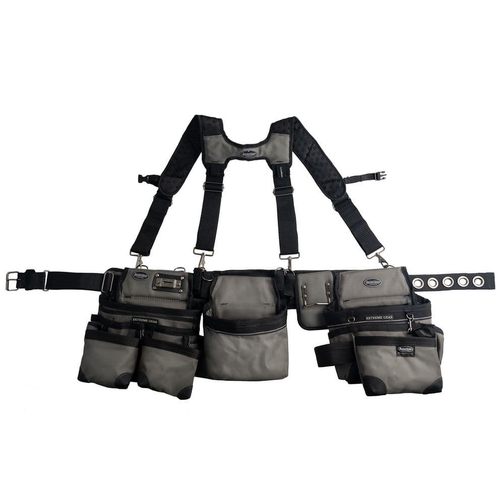 UPC 721415551856 product image for 3-Bag Framer's Suspension Rig Work Tool Belt with Suspenders in Gray | upcitemdb.com