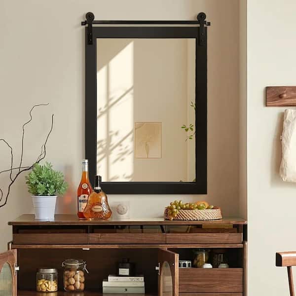 Hochwertiges 30 in. H x 22 in. W Black Rectangle Wood Framed Accent Wall Mirror