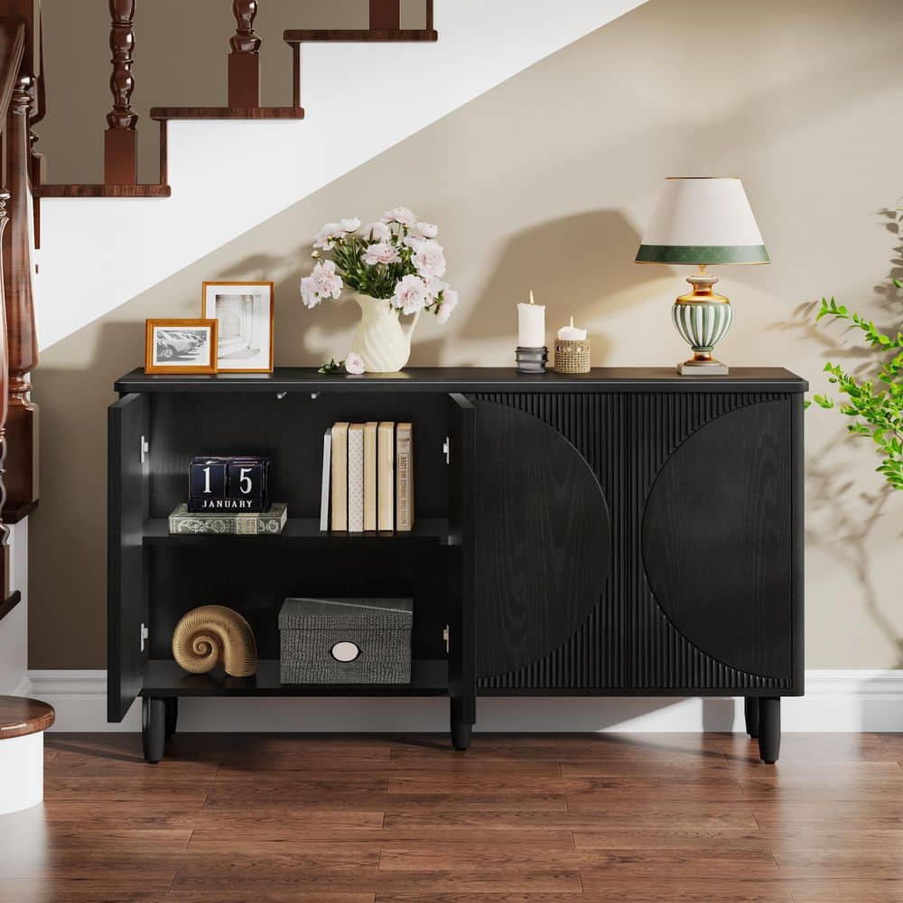 Ahlivia Black 59.44 in. W 4-Door Wood Buffet Cabinet Sideboard, Kitchen Sideboard, Storage Cabinet with Shelves price history on PriceWatchPro