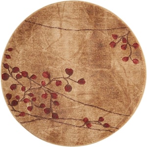 Somerset Latte 4 ft. x 4 ft. Botanical Contemporary Round Area Rug