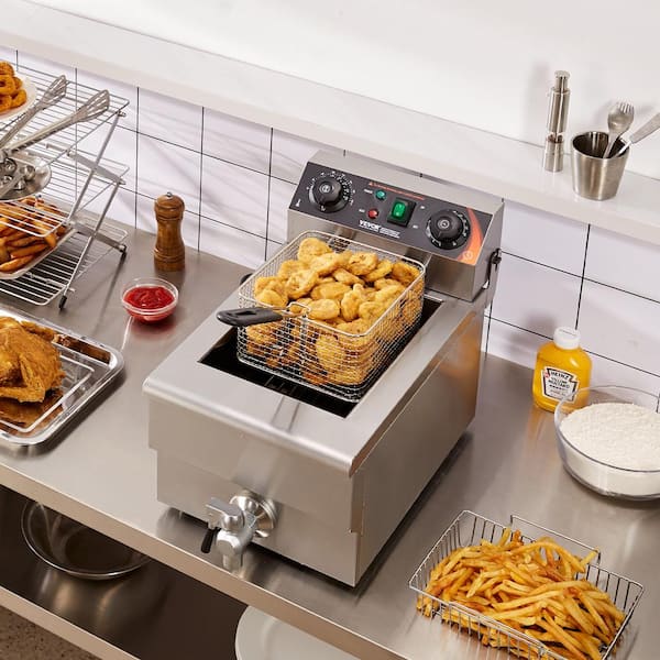 Commercial Deep Fryer, 1500W Electric Countertop Fryer with Basket, 11.6 qt. / 11L Stainless Steel Single Oil Fryer