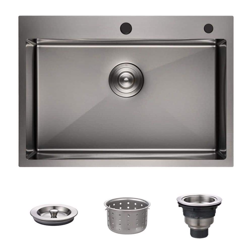 27 in. Drop-In Single Bowl 16-Gauge Black Stainless Steel Kitchen Sink with Drain Assembly price history on PriceWatchPro