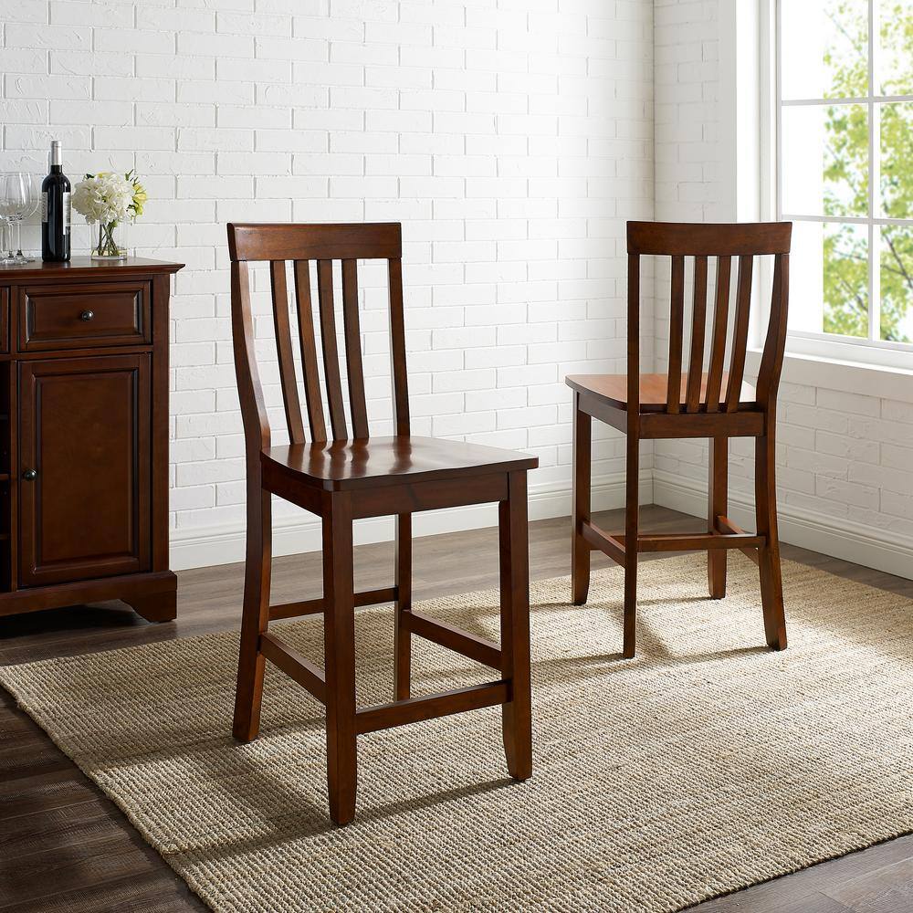 Vintage Mahogany Schoolhouse 24" Counter Stools - Set of 2
