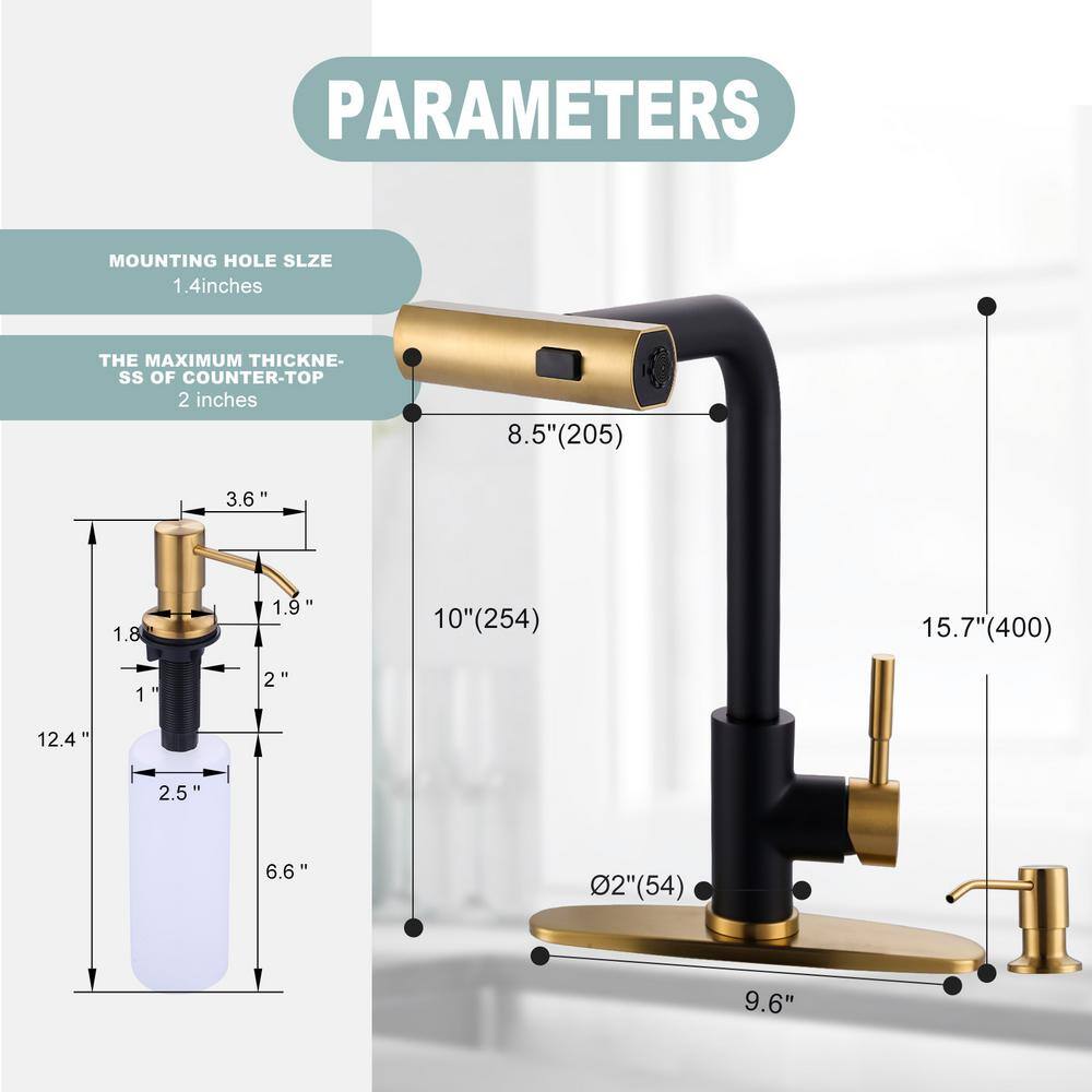 Black and Gold Stainless Steel Pull Down Kitchen Faucet with Ceramic Valve
