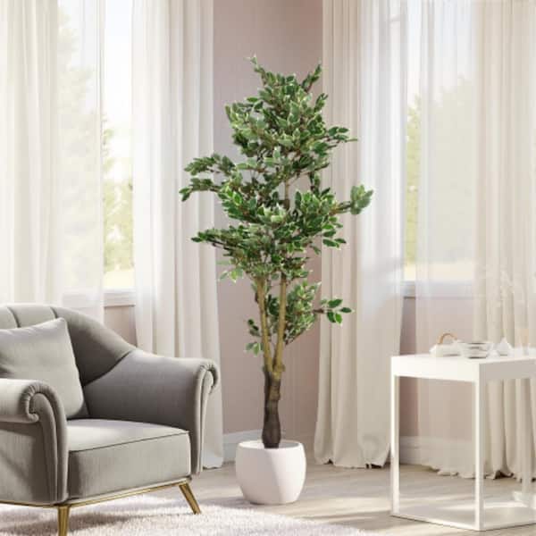 69 in. Artificial Green Ficus Tree with Black Plastic Pot