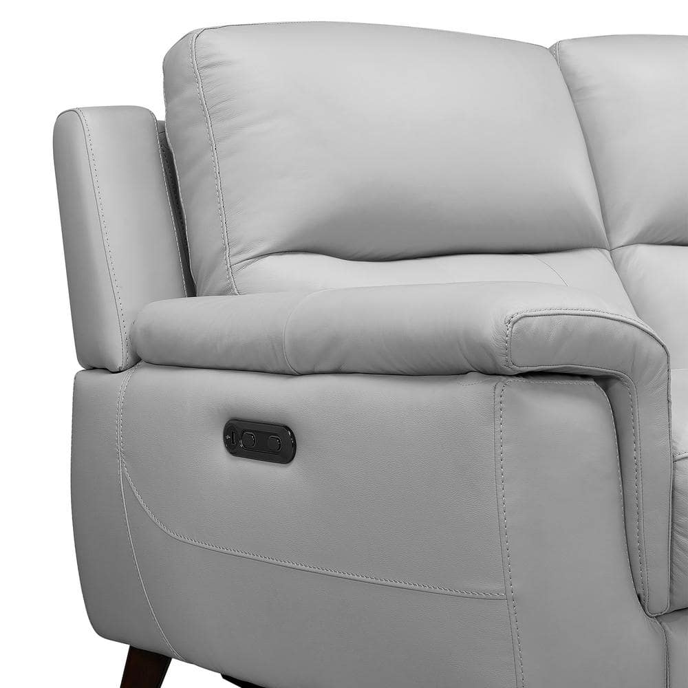 Contemporary Gray Top Grain Leather Power Reclining Loveseat with USB