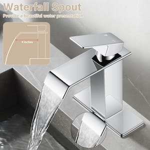 Waterfall Single Hole Single-Handle Bathroom Faucet with Pop-Up Drain in Polish Chrome (2-Pack)