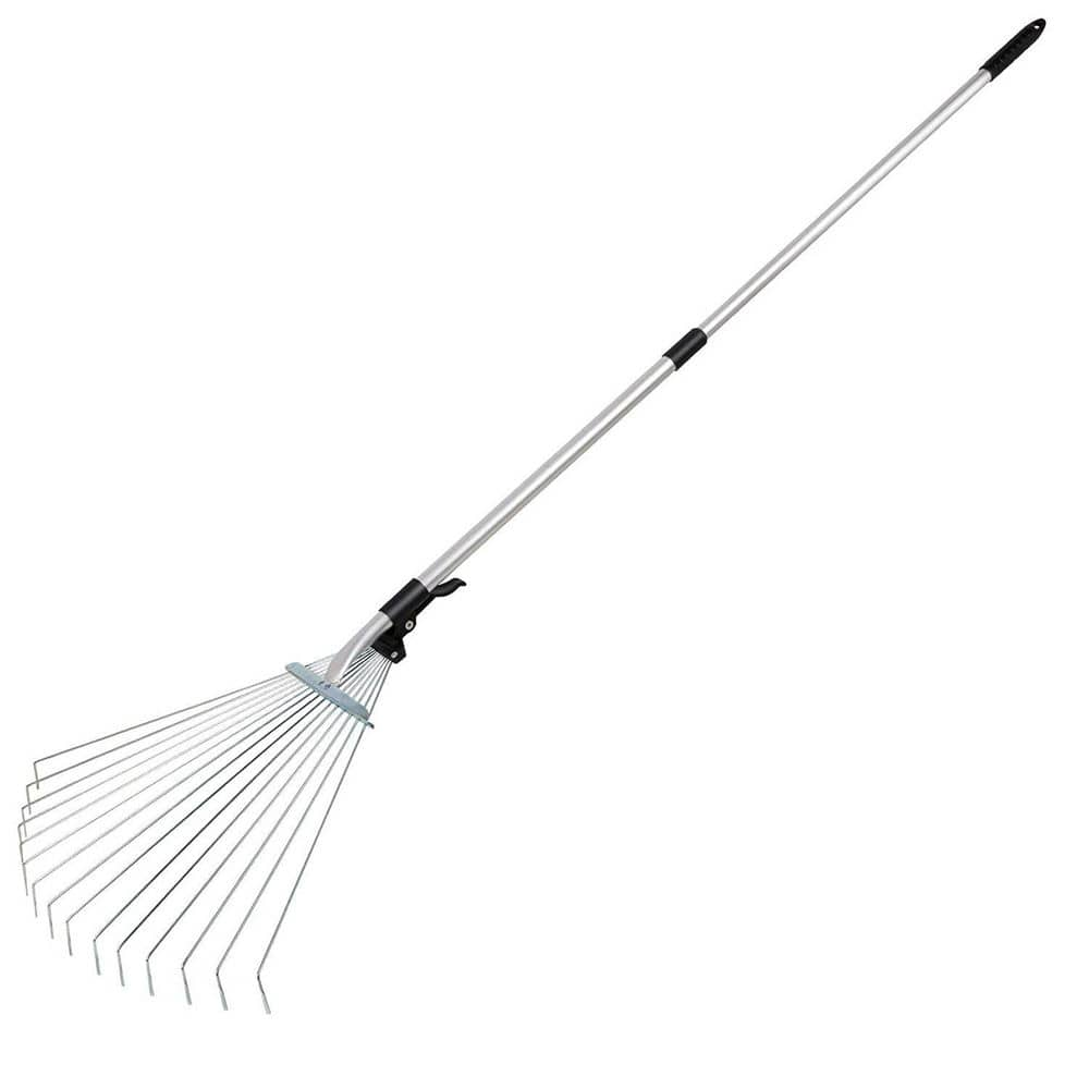 Cisvio 63 in. Stainless Steel Rake Adjustable Garden Leaf Rake 15 Teeth ...