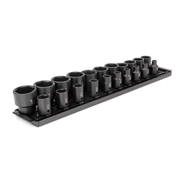 TEKTON 1/2 in. Drive 6-Point Impact Socket Set (21-Piece) (5/16 - 1-1/2 in.) with Rails