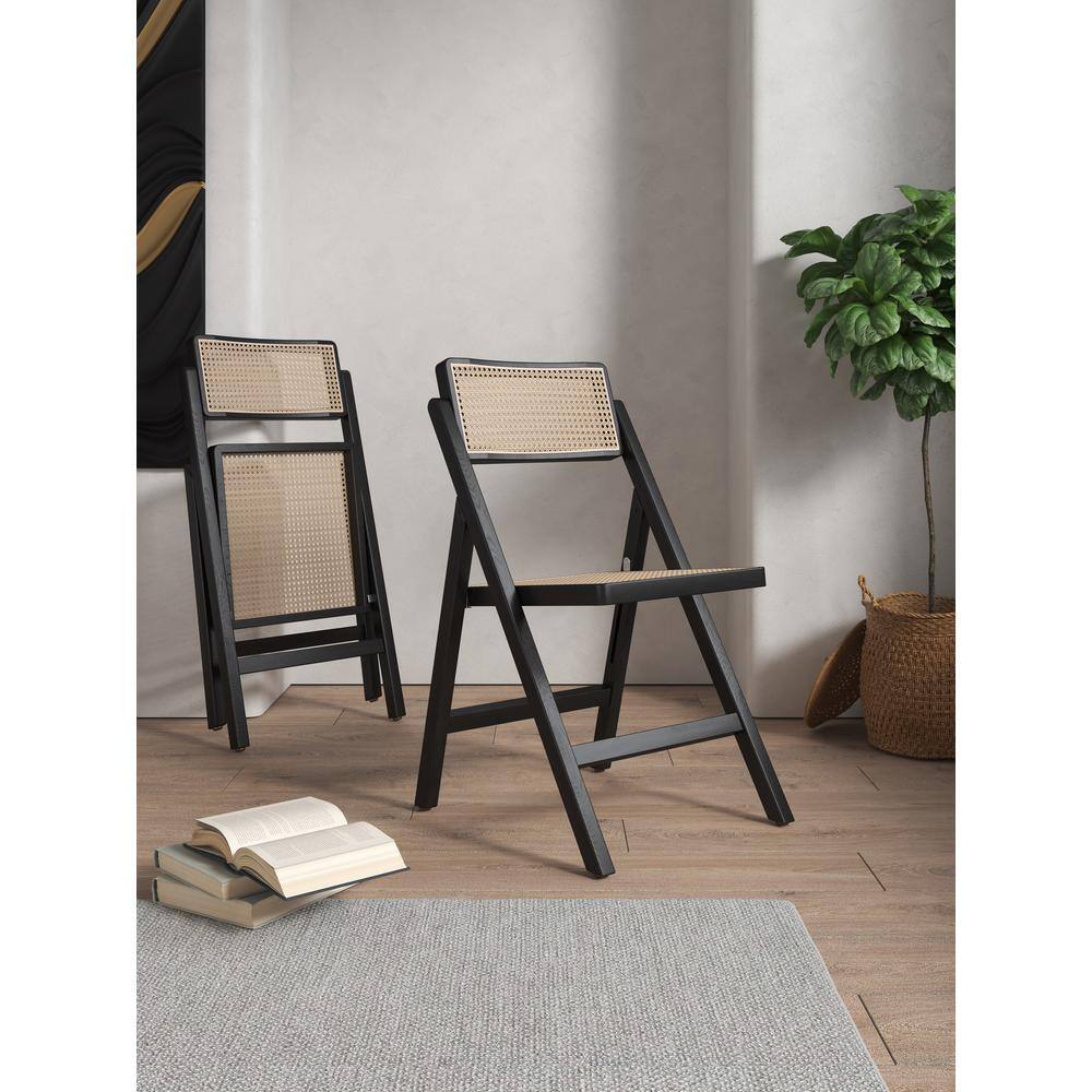 Pullman Black and Natural Cane Solid Wood Folding Side Chair