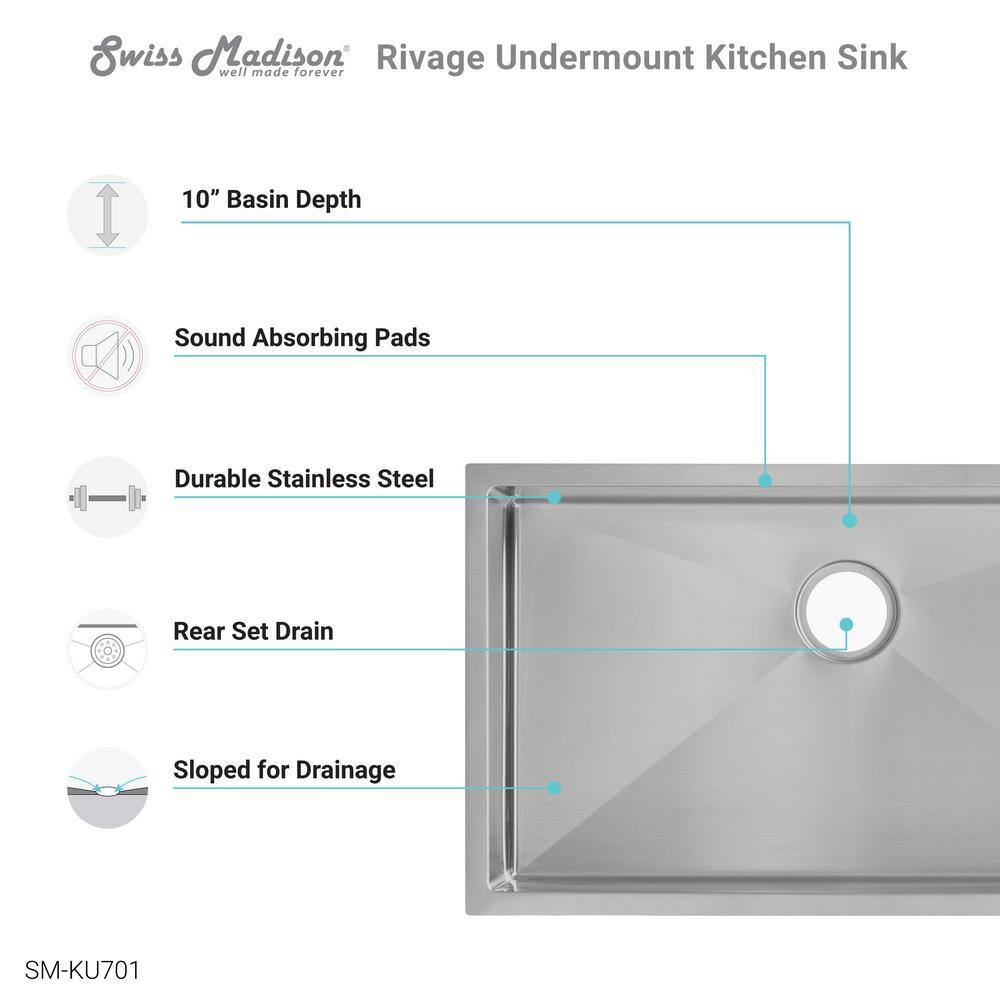 Rivage 32" Stainless Steel Single Basin Undermount Kitchen Sink