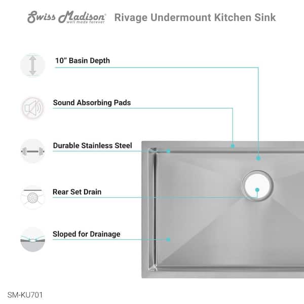 Rivage Undermount Stainless Steel 32 in. x 19 in. Single Basin Kitchen Sink