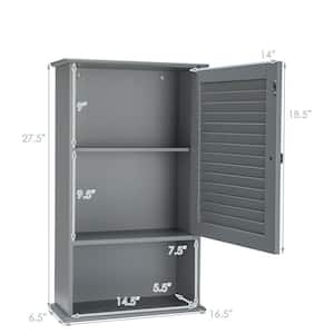 Bathroom Wall Mount Storage Cabinet Single Door w/Height Adjustable Shelf Grey
