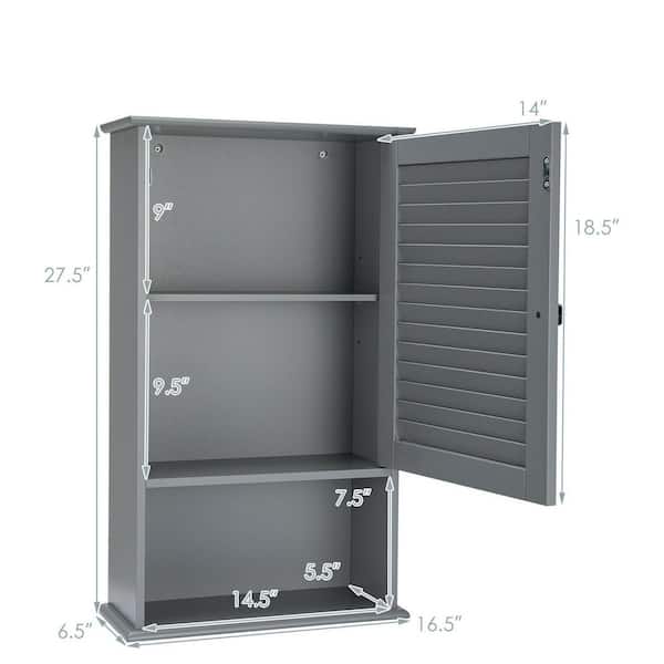 Gymax Bathroom Wall Mount Storage Cabinet Single Door w/Height Adjustable Shelf Grey
