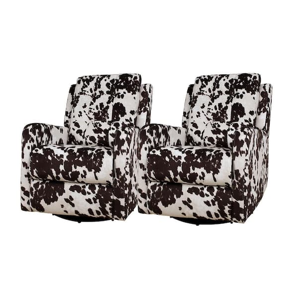 JAYDEN CREATION Bellamy Modern Brown Polyester Tufted Wingback Swivel Recliner with Metal Base (Set of 2)