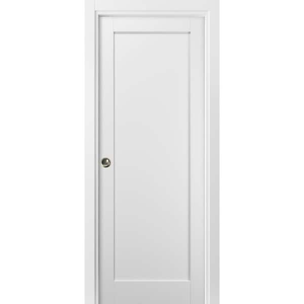 Sartodoors 4111 32 in. x 80 in. Single Panel White Finished Solid MDF Sliding Door with Pocket Hardware