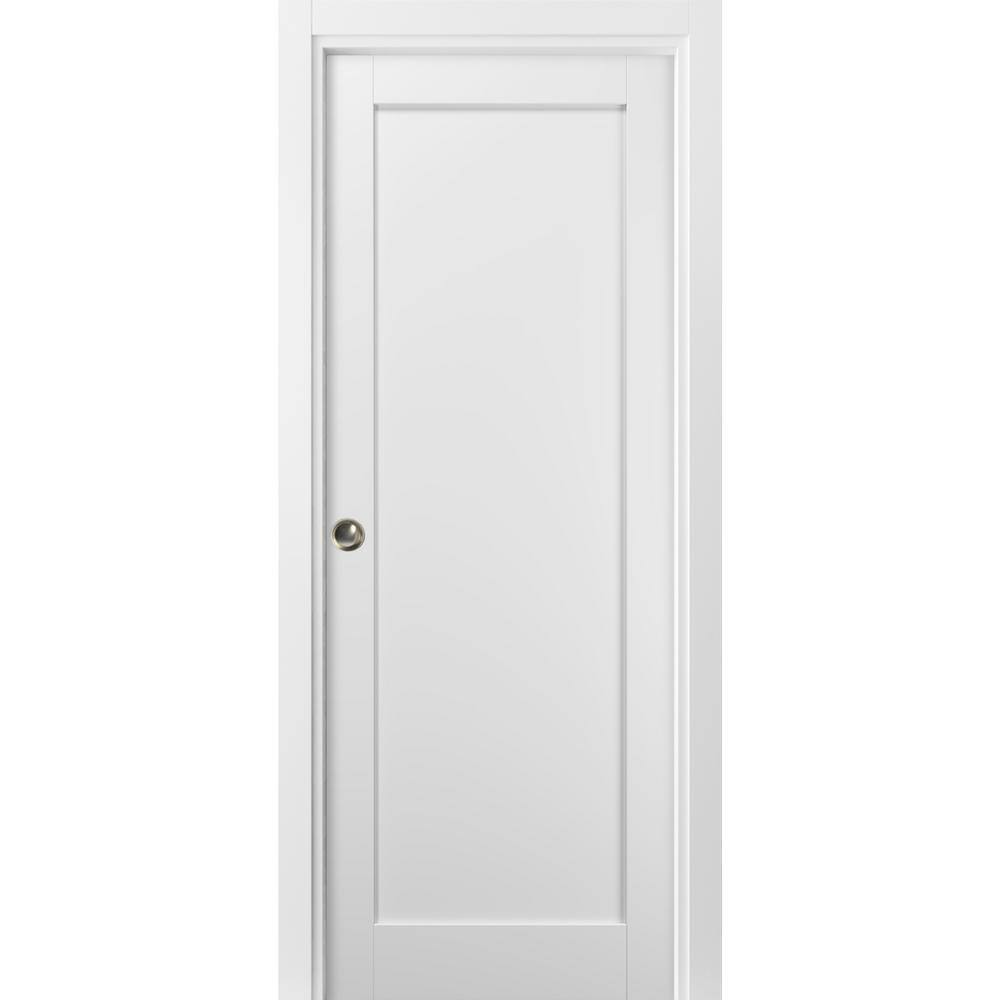 Quadro 4111 White Silk Solid Core Pocket Door with Frame