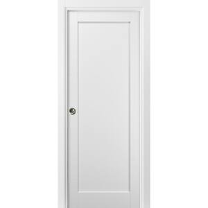 4111 32 in. x 84 in. Single Panel White Finished Solid MDF Sliding Door with Pocket Hardware