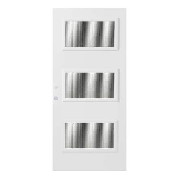 32 in. x 80 in. Dorothy Flutelite 3 Lite Painted White Steel Prehung Front Door