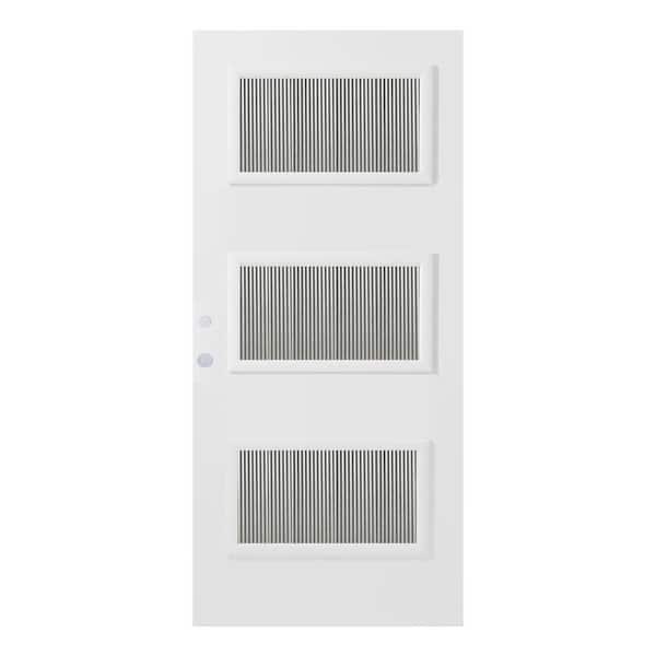 Stanley Doors 36 in. x 80 in. Dorothy Flutelite 3 Lite Painted White Right-Hand Inswing Steel Prehung Front Door