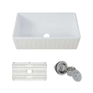 Farmhouse Apron Front 33 in. x 18 in. Fireclay Single Bowl Kitchen Sink in White