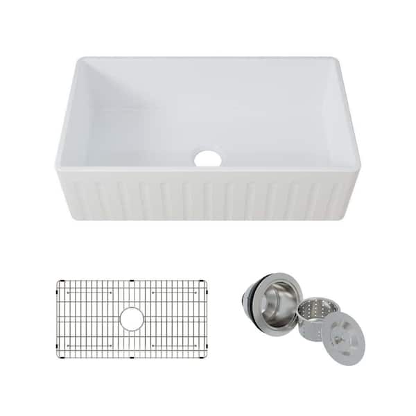Farmhouse Apron Front 33 in. x 18 in. Fireclay Single Bowl Kitchen Sink in White