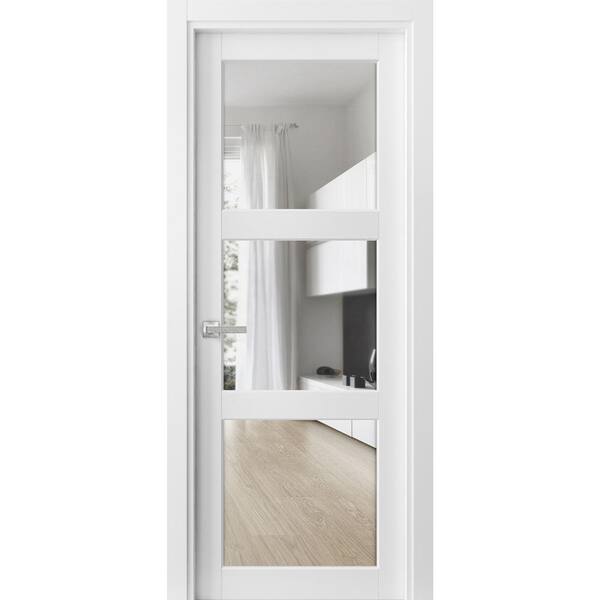 2555 36 in. x 84 in. Right-Hand/Inswing Solid Clear Glass White Single Prehung Interior Door with Hardware