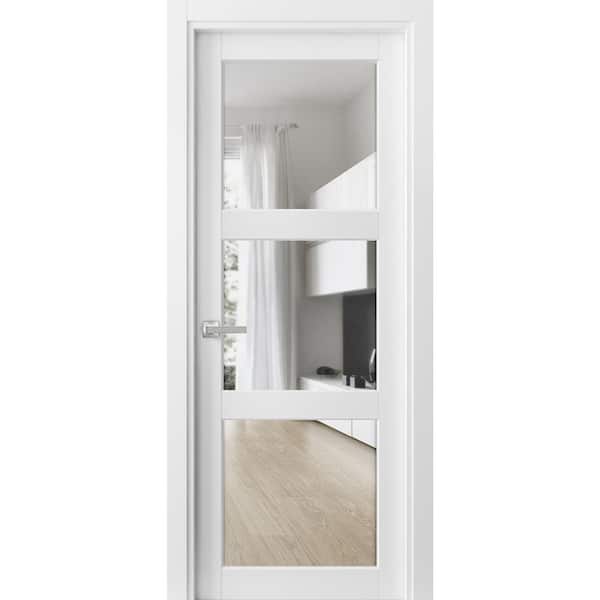 2555 42 in. x 96 in. Right-Hand/Inswing Solid Clear Glass White Single Prehung Interior Door with Hardware