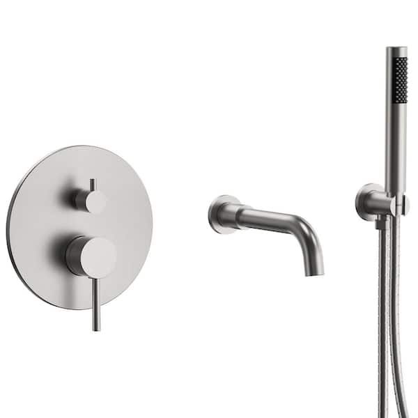 Single Handle 2-Spray Tub and Shower Faucet 2.5 GPM in. Brushed Nickel Valve Included