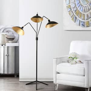 Iris 69.5 in. Black Floor Lamp with Interior Gold Accent Shade