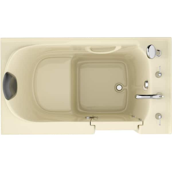 Safe Premier Series 30 in. L x 52 in. W Right Side Drain Soaker Bathtub in Biscuit with Fast Filling Faucet Set