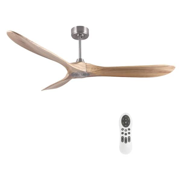 60 in. Modern Standard Ceiling Fan, Sand Nickel Body, 3-Walnut Blades, DC Motor, Remote, Reversible, Downrod Mount, ETL